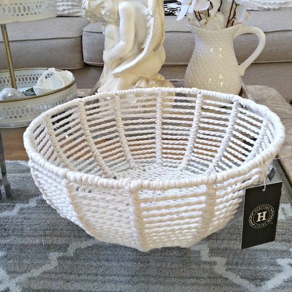 NEW! BOHO Farmhouse WOVEN 13" ROUND BASKET - Picture 1 of 3